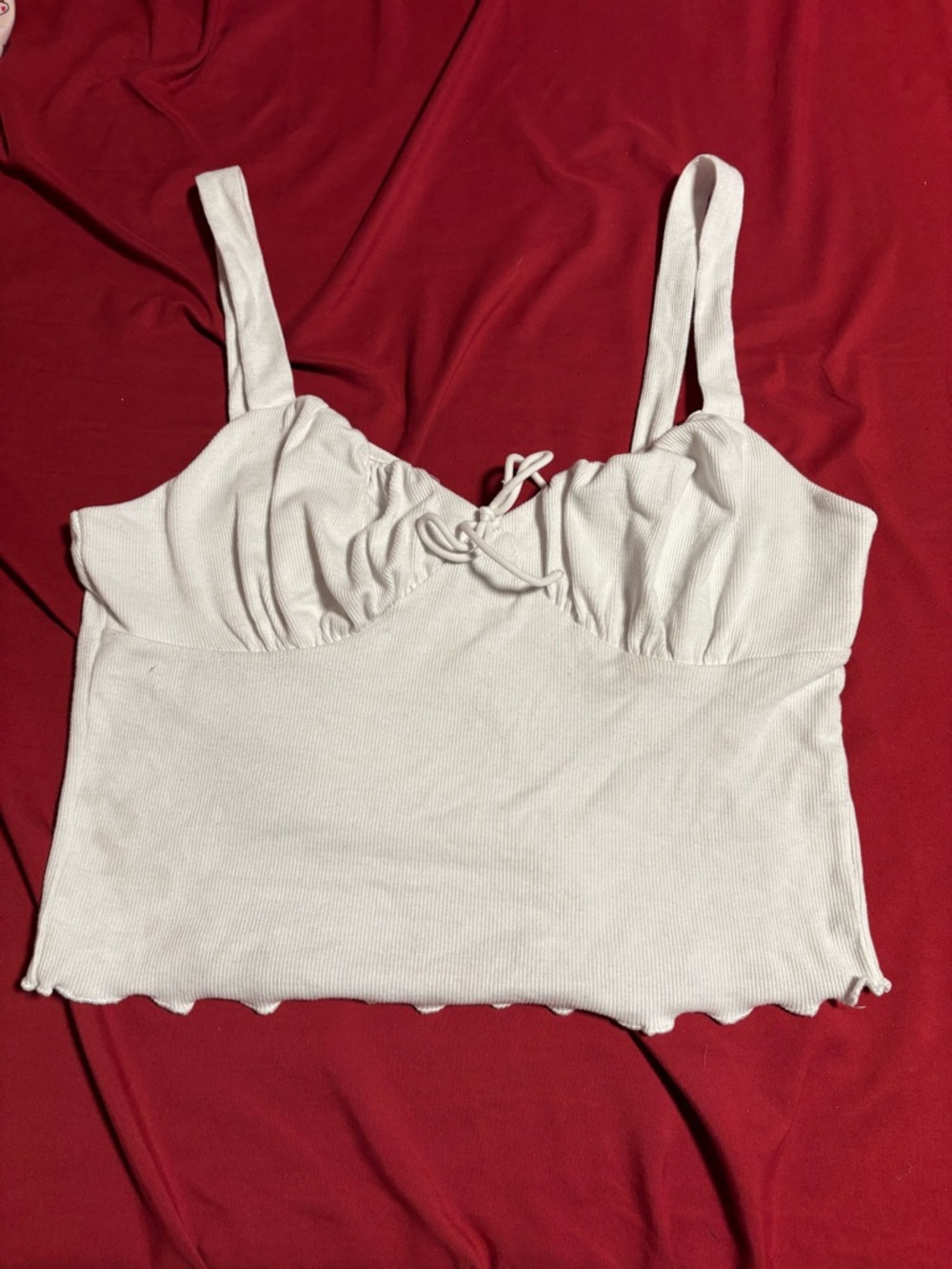 SHEIN White Ribbed Crop Camisole with Front Tie